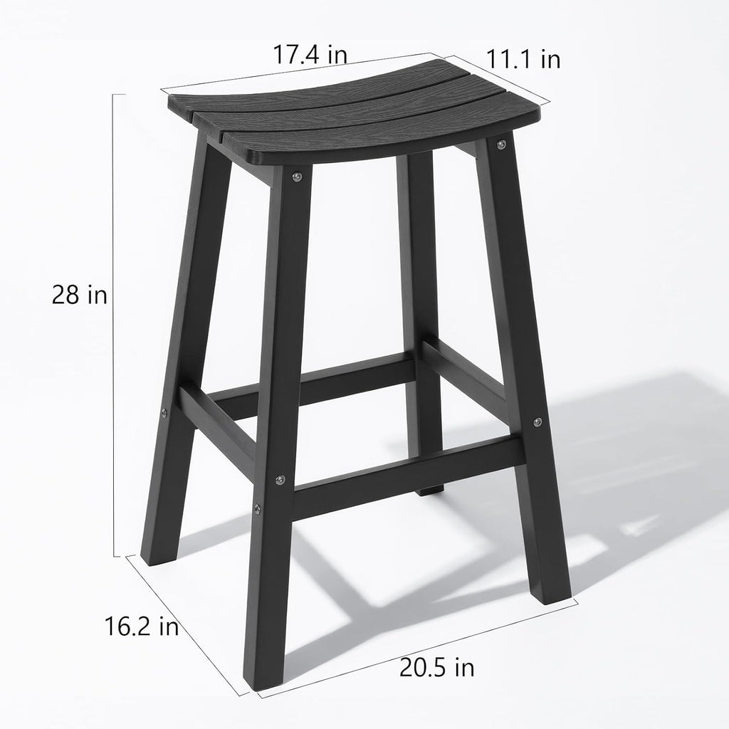 Stoog All-Weather Bar Stools Set of 2, 28" Outdoor Barstools with 400 lbs Capacity, Low Maintenance HIPS Patio Furniture for Kitchen Counter, Deck & Garden, Black