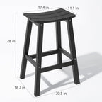 Stoog All-Weather Bar Stools Set of 2, 28" Outdoor Barstools with 400 lbs Capacity, Low Maintenance HIPS Patio Furniture for Kitchen Counter, Deck & Garden, Black