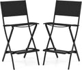COSTWAY Outdoor Patio Bar Chair Set of 2, Folding Counter Height Stool with Metal Frame & Footrest, Patio Bar Stool for Balcony, Garden & Poolside (2, Black)