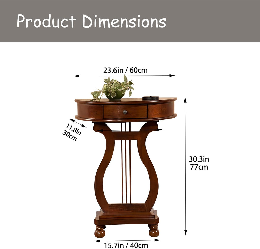 Half Moon Shaped Entryway Side Table, Narrow Semi Circle Console Table, Solid Wood Accent Table with Drawer, Perfect for Hallway, Living Room & Entryway Use (Cherry, 23.6"L * 11.8"W * 30.3"H in, Wood)