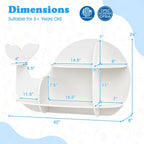 GLACER Wall Mounted Kids Bookshelf, Whale-Shaped Floating Bookshelf with 6 Open Shelves & 2 Tier Floating Wall Shelf, Wooden Nursery Bookshelf for Kid’s Room Bedroom Living Room Reading Corner