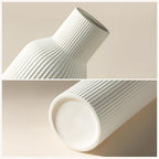 White Ceramic Flower Vases Set of 3, Modern Matte Vertical Ribbed, Nordic Minimalist Decor for Pampas, Dried & Fresh Flowers, Centerpiece for Living Room, Shelf, Entryway, Wedding,Office