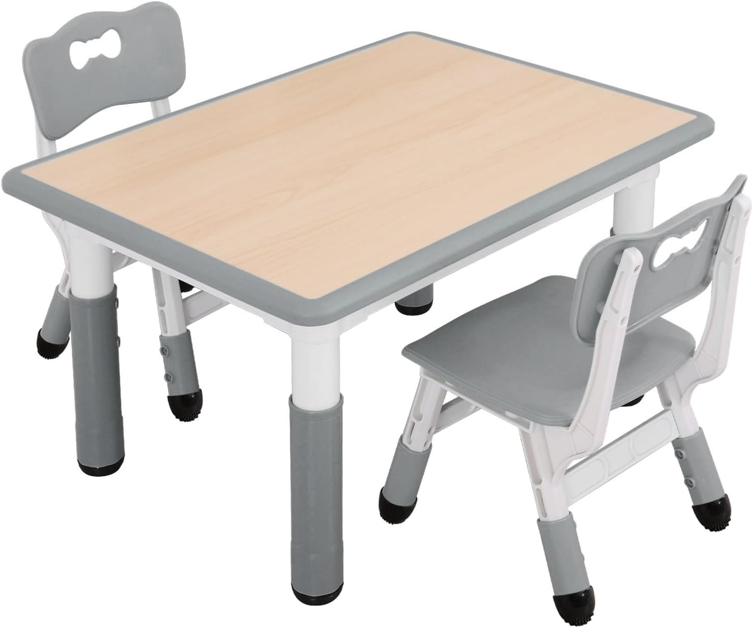 UNICOO Kids Table and Chairs Set, Height Adjustable Toddler Activity Table with 2 Chairs, Plastic Study Desk for Drawing, Crafts, Reading, Snack Time and Playroom, Ages 2-10