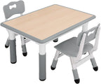 UNICOO Kids Table and Chairs Set, Height Adjustable Toddler Activity Table with 2 Chairs, Plastic Study Desk for Drawing, Crafts, Reading, Snack Time and Playroom, Ages 2-10
