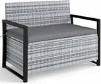 Gray Rustic PE Rattan Outdoor Storage Bench 24.5x46x33.5in, 800lb Capacity, 40 Gal Under-Seat, Weather-Resistant for Patio