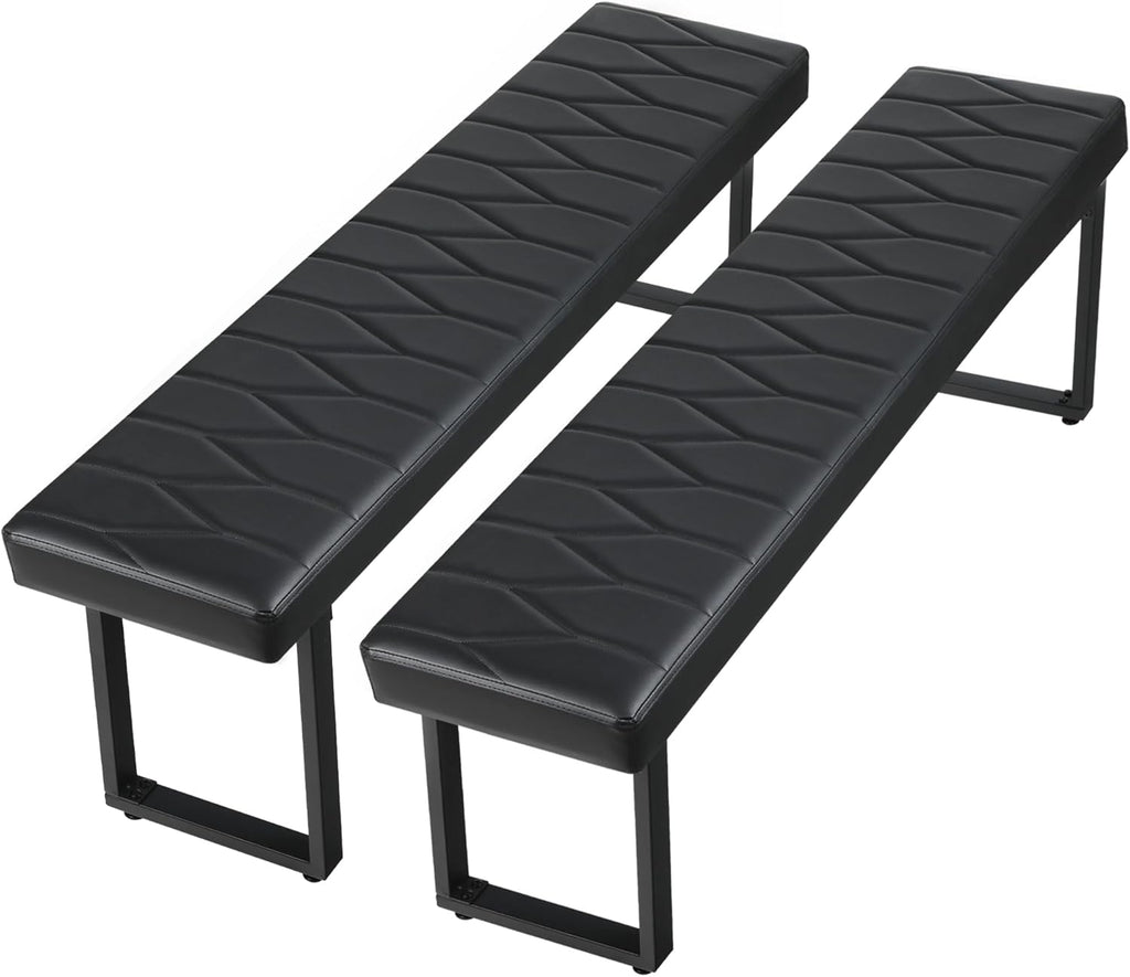 STHOUYN 58” Padded Dining Table Bench Pair of 2 for 6-8 Person, Faux Leather Indoor Cushioned Extra Long Bench for Dining Room Table, Bedside Shoe Entryway Benches (Black, 58")