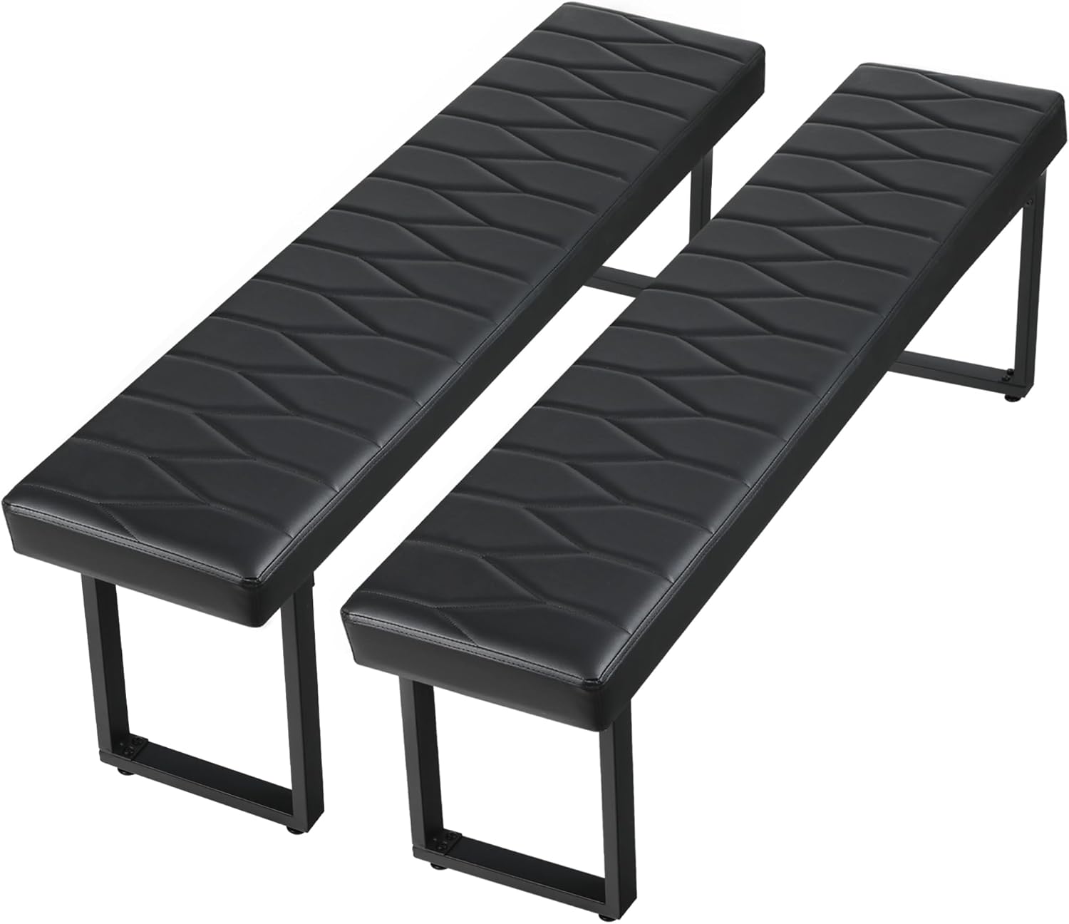 STHOUYN 58” Padded Dining Table Bench Pair of 2 for 6-8 Person, Faux Leather Indoor Cushioned Extra Long Bench for Dining Room Table, Bedside Shoe Entryway Benches (Black, 58")