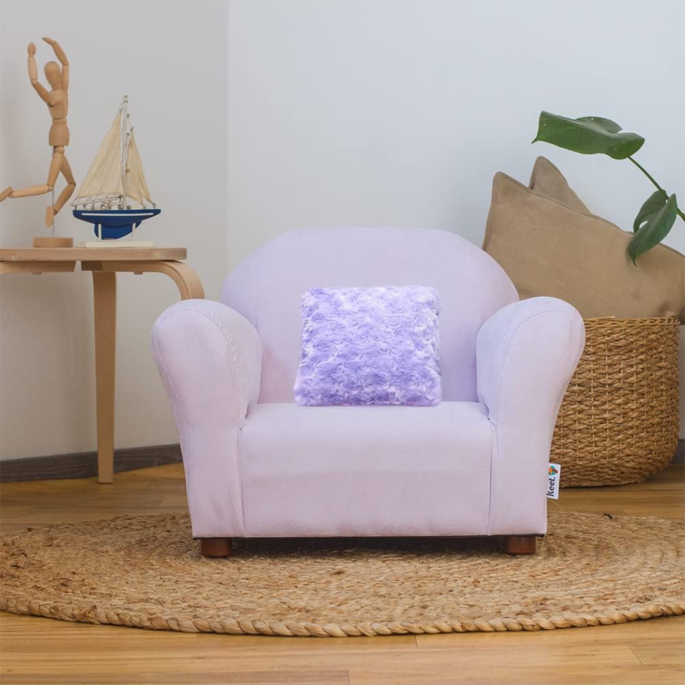 Plush Kids Chair with Soft Pillow – Durable Microsuede Upholstery, Padded Cushion, Wooden Frame, Easy to Clean, Ergonomic Design for Ages 2-5, Stylish & Cozy Chair for Playrooms & Bedrooms.