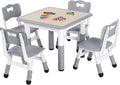 Arlopu Kids Table and 4 Chairs Set, Height Adjustable ((18.9"–23.6"), Anti-Slip Childrens Activity Desk, Wipe-Clean Desktop, Montessori Learning, Drawing for Toddler, Classroom, Home & Daycare (Grey)