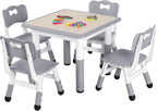 Arlopu Kids Table and 4 Chairs Set, Height Adjustable ((18.9"–23.6"), Anti-Slip Childrens Activity Desk, Wipe-Clean Desktop, Montessori Learning, Drawing for Toddler, Classroom, Home & Daycare (Grey)