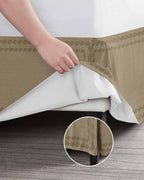 Bed Skirts Queen Size 16 Inch Tailored Drop Beige Textured Woven Pattern Wrap Around Bed Skirt with Split Corners Hotel Quality Bedskirt Solid Color Dust Ruffle for Queen Bed Skirt Bedroom Decor