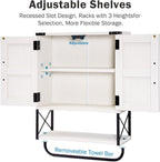 RUSTOWN Farmhouse Medicine Cabinet with 2 Barn Door, Wood Wall Mounted Storage Cabinet with Adjustable Shelf and Towel Bar, 3-Tier Bathroom Cabinet for Bathroom, Living Room(Vintage White, Medium)
