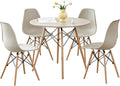 5-Piece Round Dining Table Set, Small 35.5" Kitchen Table Chairs Set of 4 Space Saving Furniture, Plastic Seats, Solid Wood Legs, for Living Room Apartment Office Home, Sand