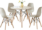 5-Piece Round Dining Table Set, Small 35.5" Kitchen Table Chairs Set of 4 Space Saving Furniture, Plastic Seats, Solid Wood Legs, for Living Room Apartment Office Home, Sand