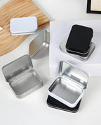 Small Metal Box With Lid-Cookie Tins Metal Tins With Lids Lens Wipes Storage Container Mini Portable Box,Empty Hinged Tin,For Organize Mint Candy Jar,Sewing (White, 6 Pcs 3.7" x 2.4" x 0.9")