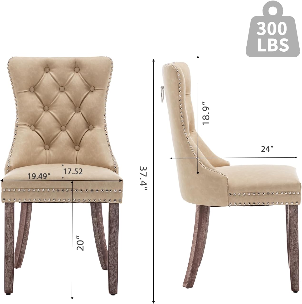 Leather Dining Chairs Set of 6, Upholstered Dining Room Chairs with Nailhead Trim, Sillas de Comedor Modernas 6, Wooden Kitchen Chairs for Dining Room, Living Room, Kitchen, Bedroom, Beige