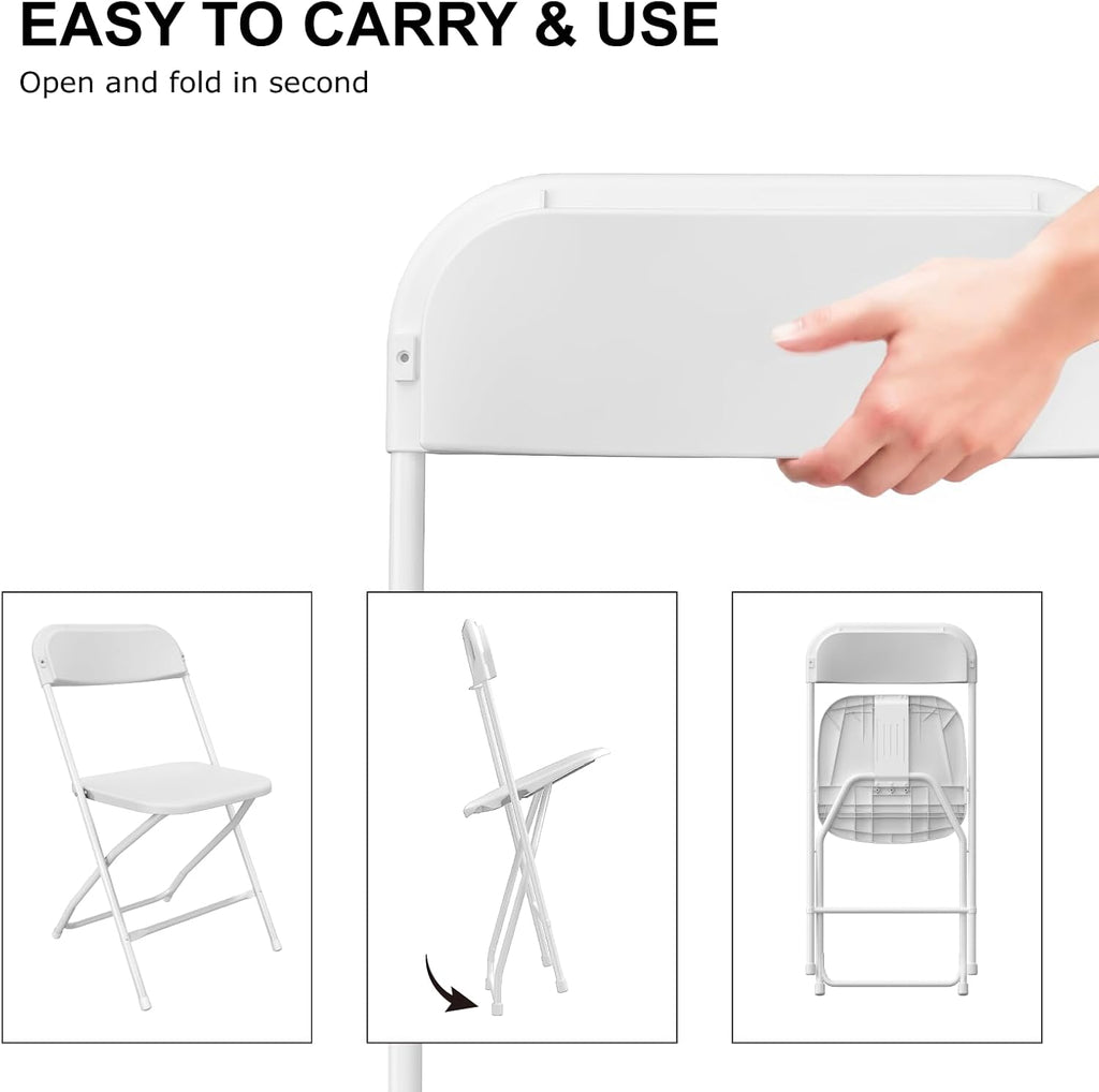 12 Pack White Folding Chair, Plastic Folding Chairs for Outside, Indoor Outdoor Chairs with Steel Frame, Foldable Chair for Wedding Camping Dining Renting in Patio Lawn, 350LBS Capacity