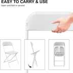 12 Pack White Folding Chair, Plastic Folding Chairs for Outside, Indoor Outdoor Chairs with Steel Frame, Foldable Chair for Wedding Camping Dining Renting in Patio Lawn, 350LBS Capacity