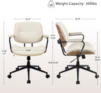 Mid Century Modern Office Chair with Adjustable Backrest, Wooden Desk Chair with Armrests, Swivel Height Adjustable Home Office Chair, Comfortable Task Chair for Home Office, Beige