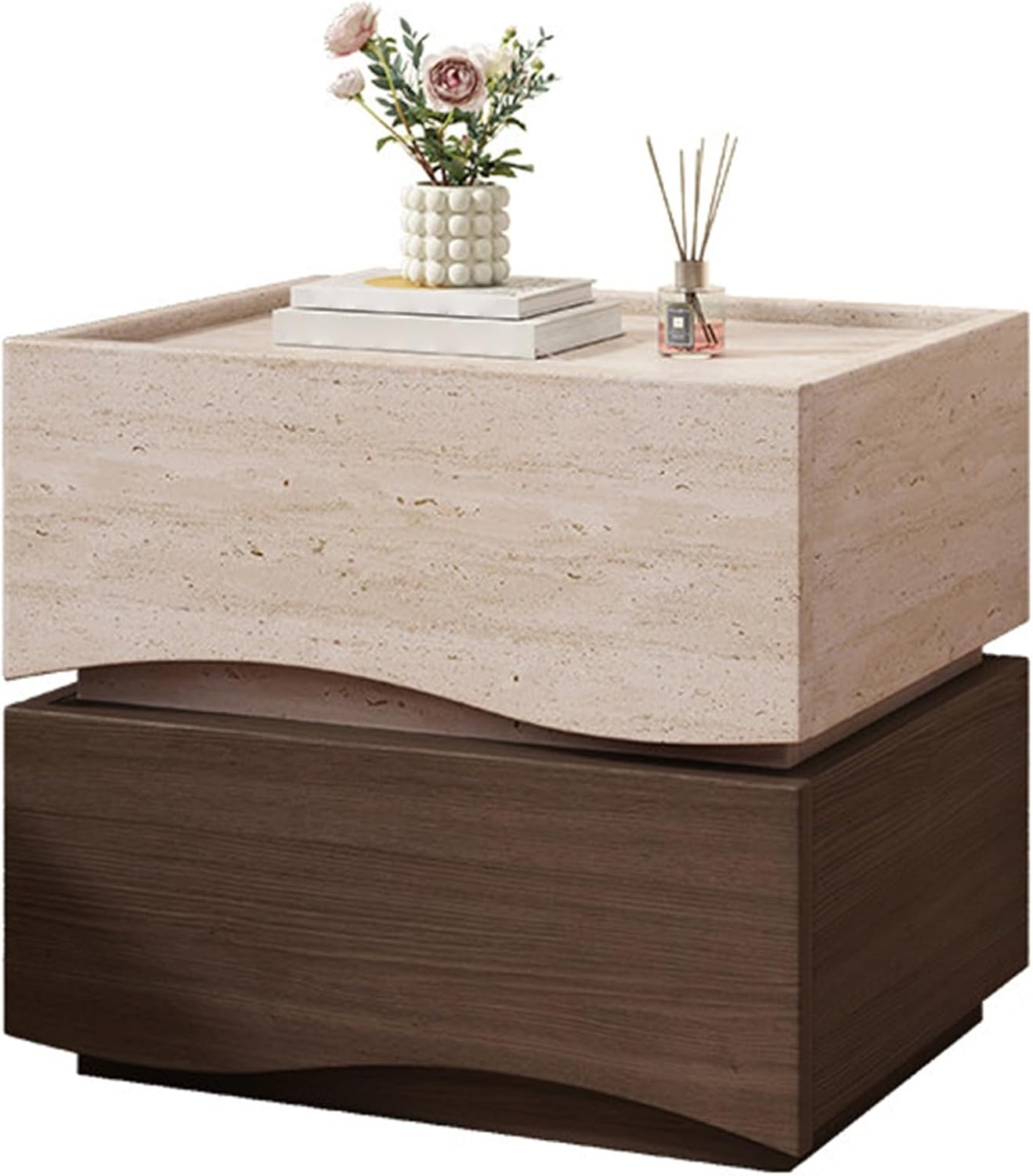 Bed end Table with Drawer, Smart Nightstand Table with Locks, Side end Bedside Table, Solid Wood Bedside Table, Suitable for Bedrooms, Living Rooms, and Offices(Khaki-A,19.6 * 15.7 * 18.1in)