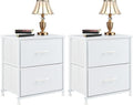 Elevon Nightstand Set of 2 with 2 Storage Drawers, Small Bed Side Furniture End Table, Bedside Table Wooden Top Fabric Cabinet Mini Dresser for Bedroom, Closet, Entryway, College Dorm
