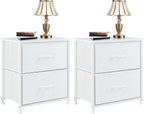 Elevon Nightstand Set of 2 with 2 Storage Drawers, Small Bed Side Furniture End Table, Bedside Table Wooden Top Fabric Cabinet Mini Dresser for Bedroom, Closet, Entryway, College Dorm