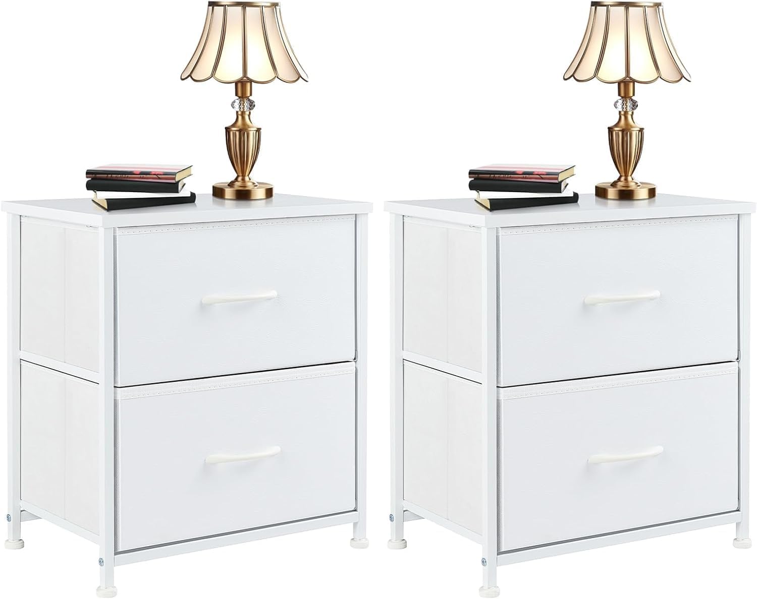 Elevon Nightstand Set of 2 with 2 Storage Drawers, Small Bed Side Furniture End Table, Bedside Table Wooden Top Fabric Cabinet Mini Dresser for Bedroom, Closet, Entryway, College Dorm