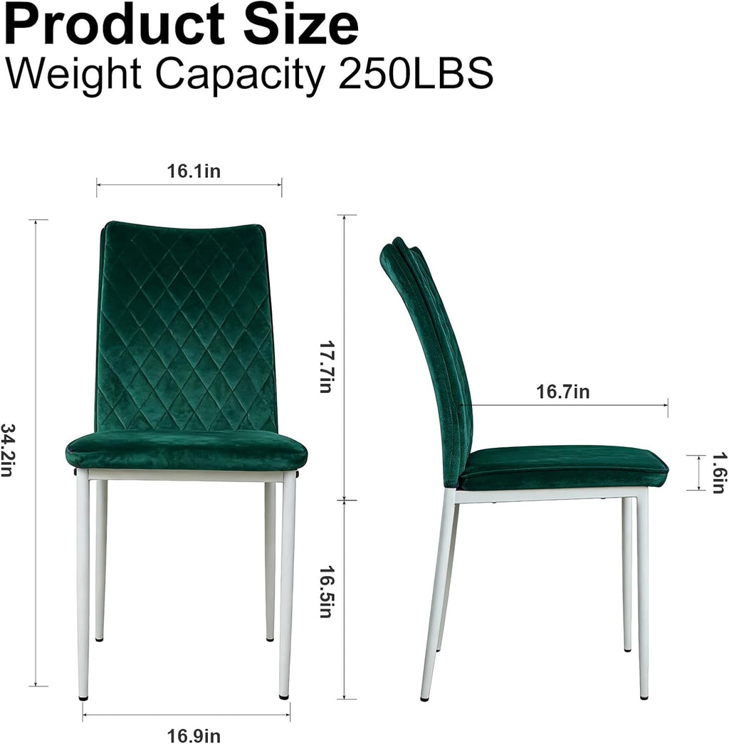 Lightdot Dining Chairs Set of 2, Accent Parsons Diner Chair Upholstered Fabric Stylish Kitchen Chairs with Metal Legs and Padded Seat for Dining Room, Vanity, Living Room, Bedroom Office,Green