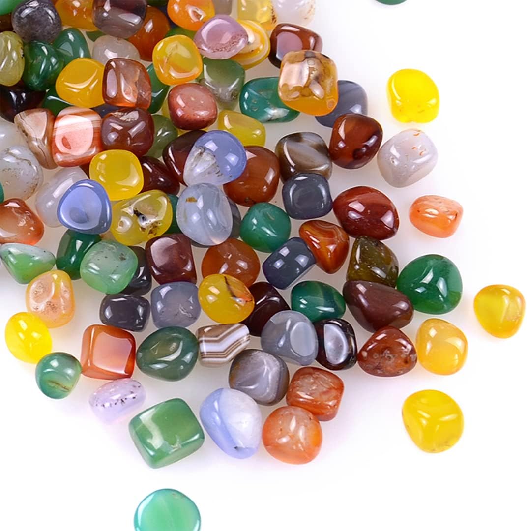 KINGOU 15oz/425g Polished Agate Gems Stones Pebbles Mix Colored Gravel Rocks for Succulents Plants Vase fillers, Aquarium Decorative
