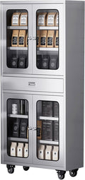 68" Full-Assembled Stainless Steel Cabinet with 1 Drawer and Glass Doors, 6-Tier Rolling Kitchen Pantry Storage Cabinet with Wheels for Garage, Warehouse, Utility Room, Laundry Room, Restaurant, Cafe