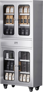 68" Full-Assembled Stainless Steel Cabinet with 1 Drawer and Glass Doors, 6-Tier Rolling Kitchen Pantry Storage Cabinet with Wheels for Garage, Warehouse, Utility Room, Laundry Room, Restaurant, Cafe