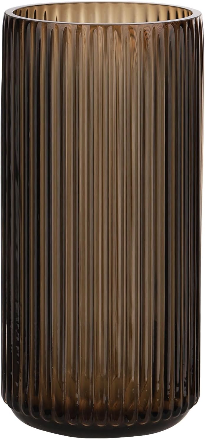 WHJY Cylindrical Brown Glass Vase, Vintage Flower Vase, Hand Blown Glass Vase, Decor for Dining Table Centerpiece Décor – 10 inches