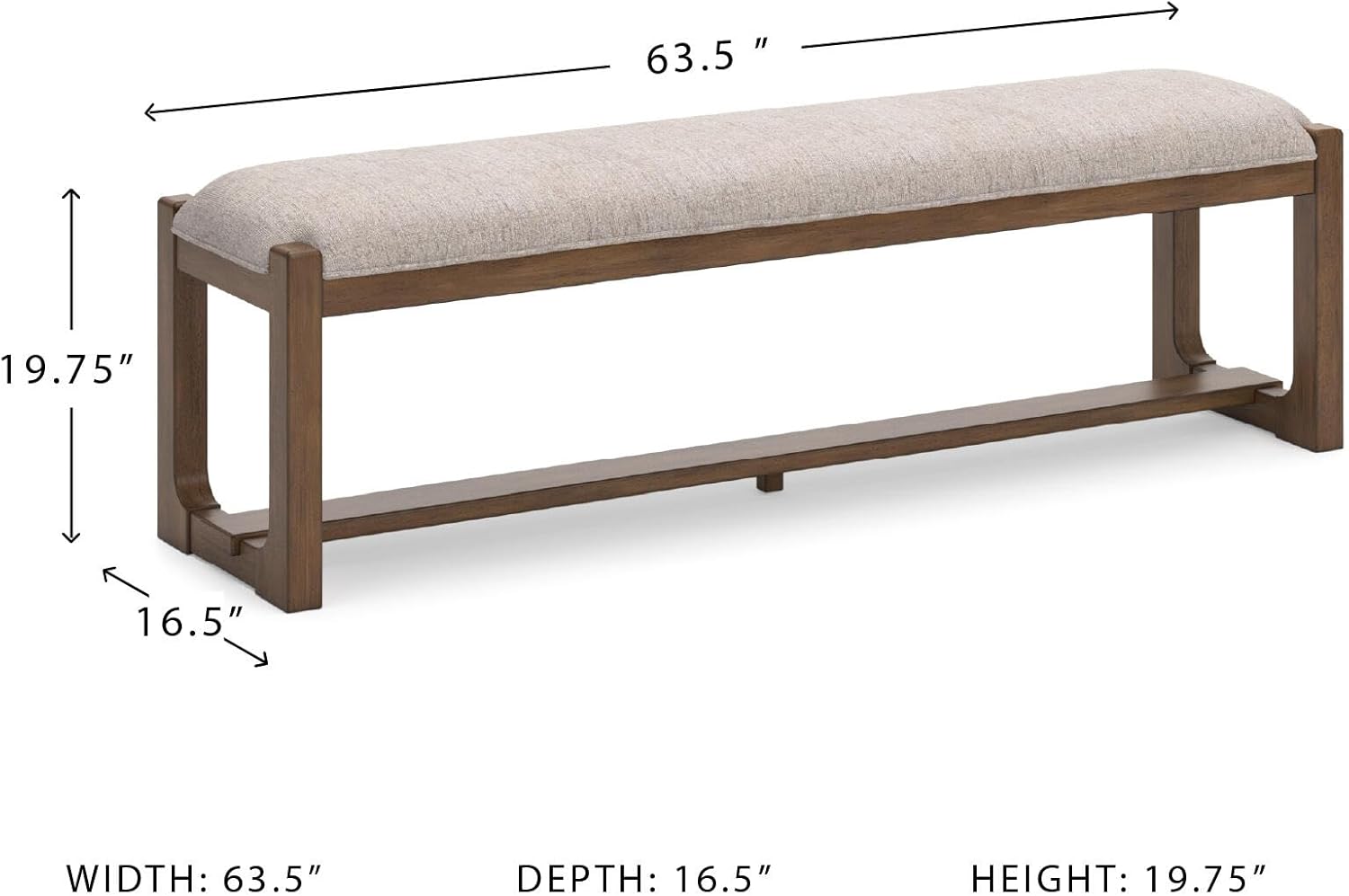 Signature Design by Ashley Cabalynn Farmhouse Upholstered Dining Bench, Foam Cushion, Hardwood Solids, 63.5" W x 16.5" D x 19.75" H, Beige & Light Brown