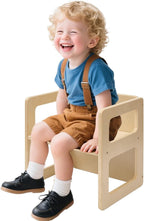FUNLIO Height Adjustable Montessori Weaning Chair for Age 1-3, Quality Solid Wooden Chair, for Eating/Reading/Playing,Montessori Furniture with CPC Certified - Natural