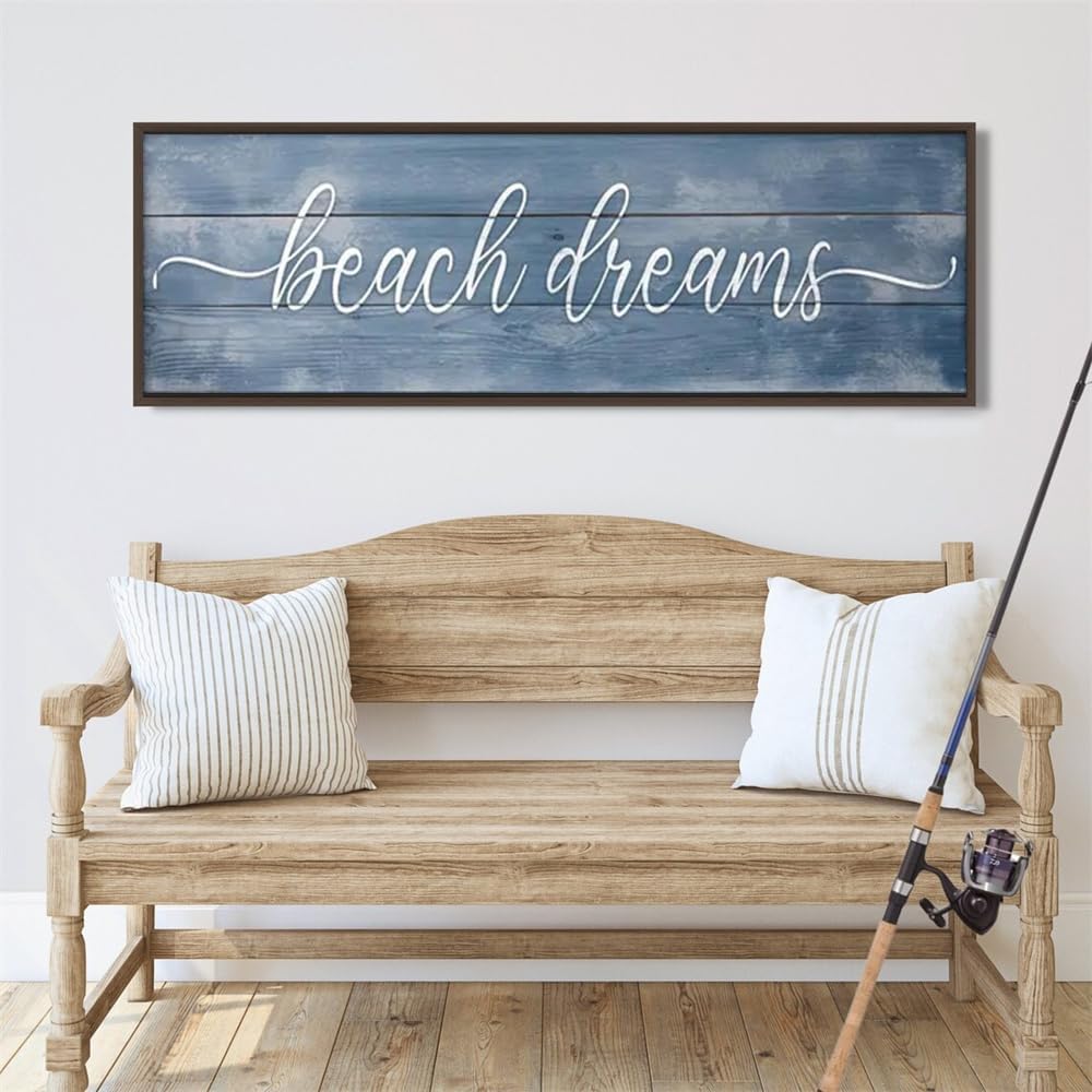 NATVVA Beach Dreams Sign Canvas Art Prints Painting Vintage Housewarming Picture Artwork Home Bedroom Farmhouse Rustic Beach House Decoration No Frame