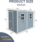 4x8 FT Outdoor Resin Storage Shed - Waterproof Garden Sheds with Lockable Double Doors,Windows and Floor for Lawn, Backyard, Patio, Tool Storage Use,Gray