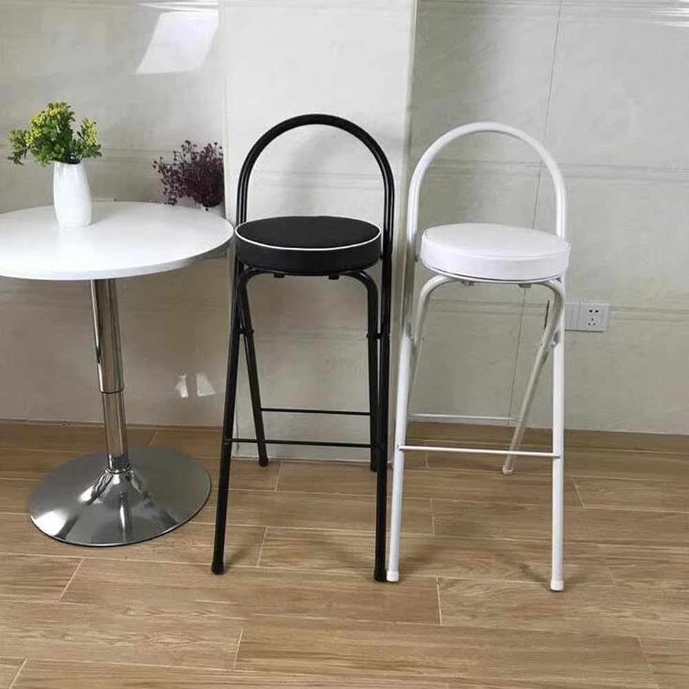 Foldable High Chair with Back Support & Footrest Round Padded Seat for Home Kitchen Office(Black,65cm/26inch)