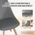 SHGJ&SOFT Modern Dining Chair Set of 4, PU Leather Kitchen Chair with high Back, Tulip Chair with Solid Wood Legs with Cushion and Back Cushion for Living Room Bedroom Dining Room (Gray, 4 PC)