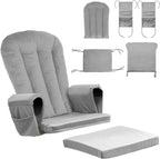 Lucky Monet 5PCS Velvet Glider Rocker Replacement Cushions, Thickened & Supportive Rocking Chair Cushion Set with 29.5 Inch High Backrest & Storage Pockets, for Indoor Nursery Glider, Grey