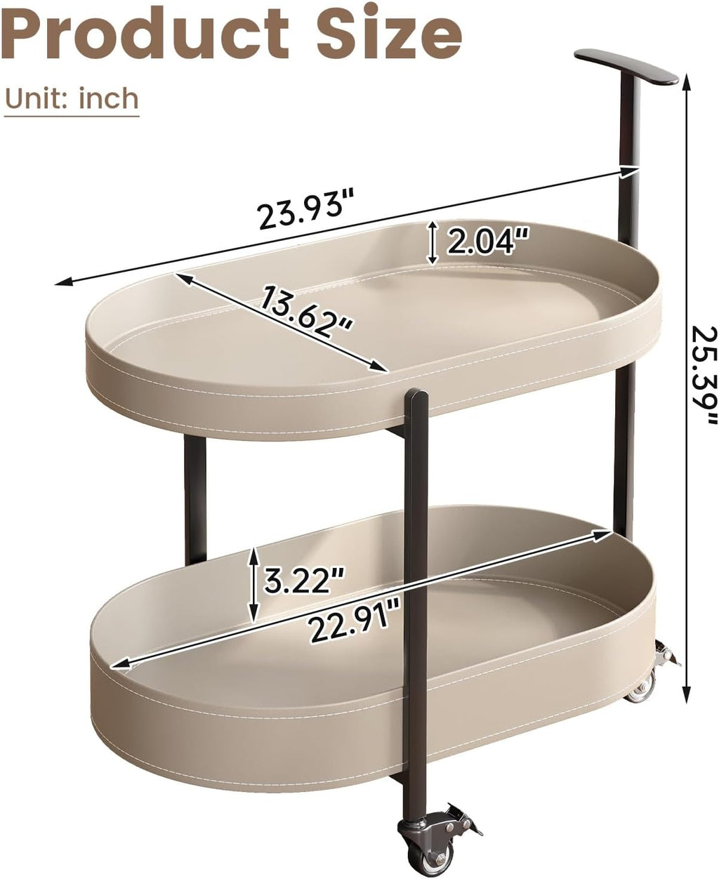 Oval Mobile Side Table with Lockable Wheels,Modern 2-Tier Storage Bedside Table,End Table for Living Room, Bedroom, Small Space,Easy Assembly