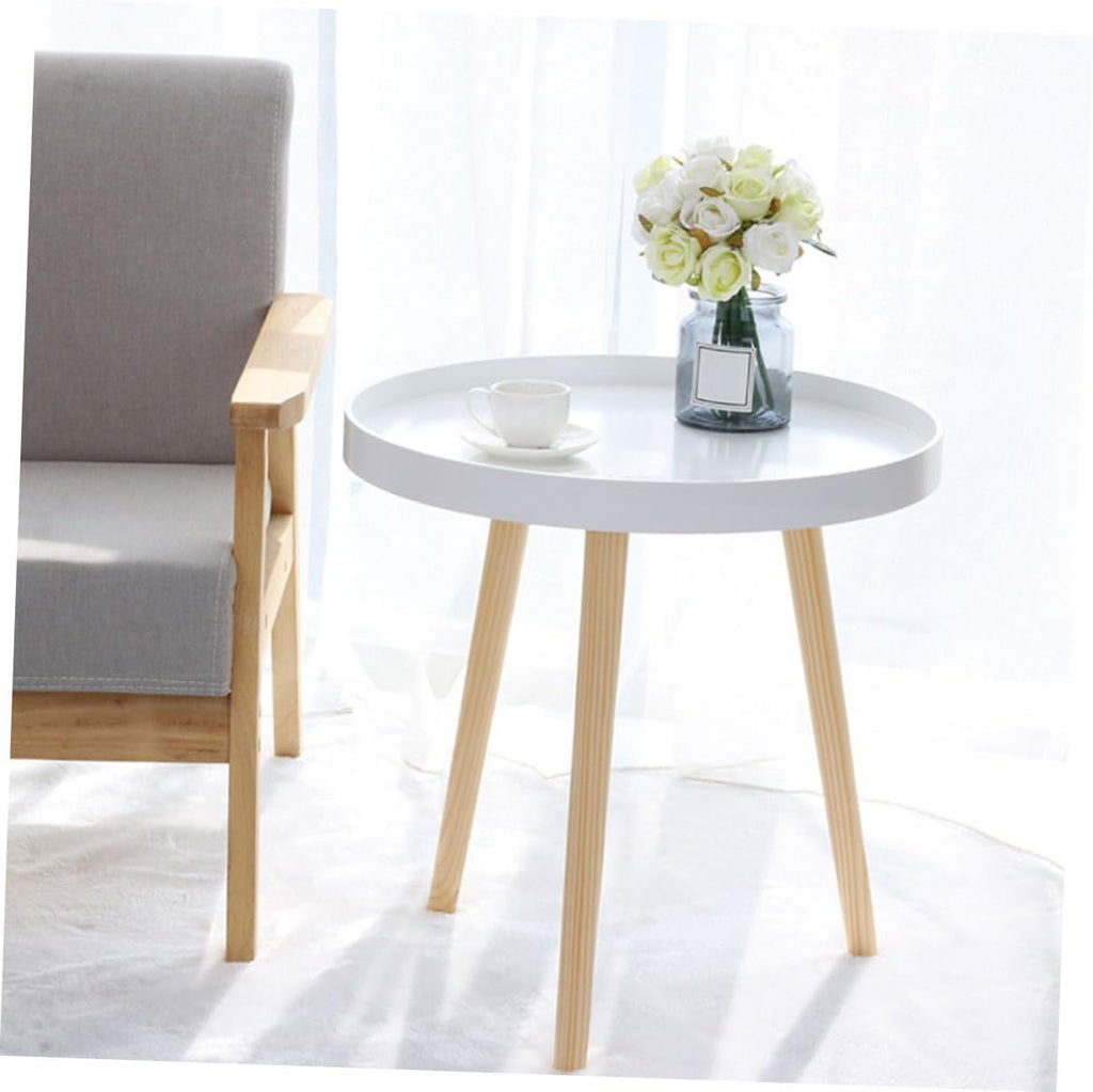 Veemoon Nordic Style Small Round Side Table White Mini Coffee Accent Table for Sofa and Bedside Indoor Balcony Use