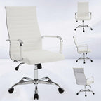 Office Chair, Adjustable Desk Chair, Mid-Back Ergonomic Conference Room Chairs, Comfortable Leather Executive Ribbed Computer Chair, Swivel Chair with Casters for Home Office
