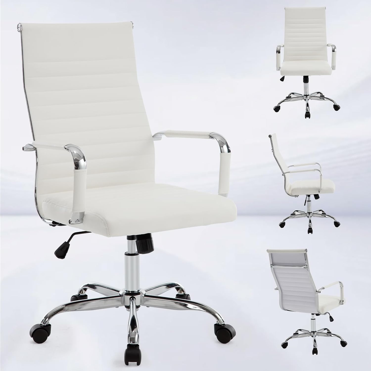 Office Chair, Adjustable Desk Chair, Mid-Back Ergonomic Conference Room Chairs, Comfortable Leather Executive Ribbed Computer Chair, Swivel Chair with Casters for Home Office