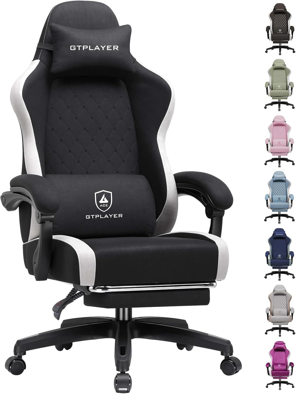 GTPLAYER Gaming Chair, Ergonomic Computer Chair with Footrest and Lumbar Support, High Back Recliner Chair 350lbs, Height Adjustable for Home Office, Black