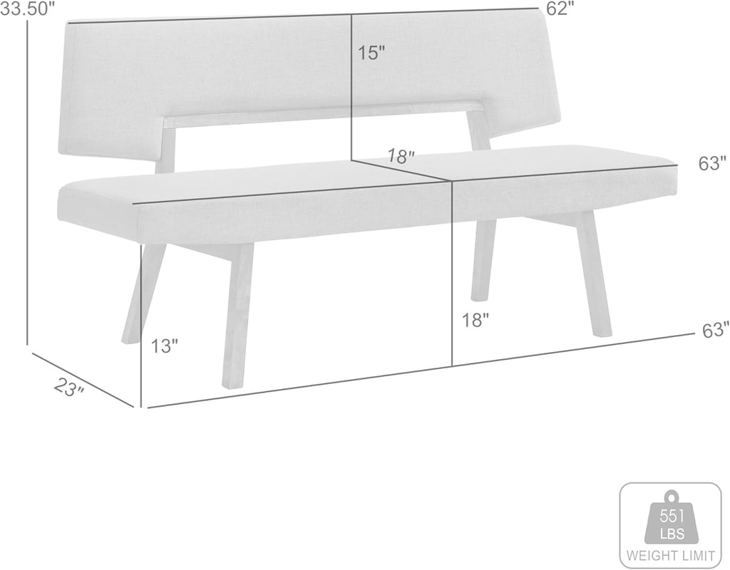 Channell Wood Dining Bench in Walnut Finish with Blue Fabric