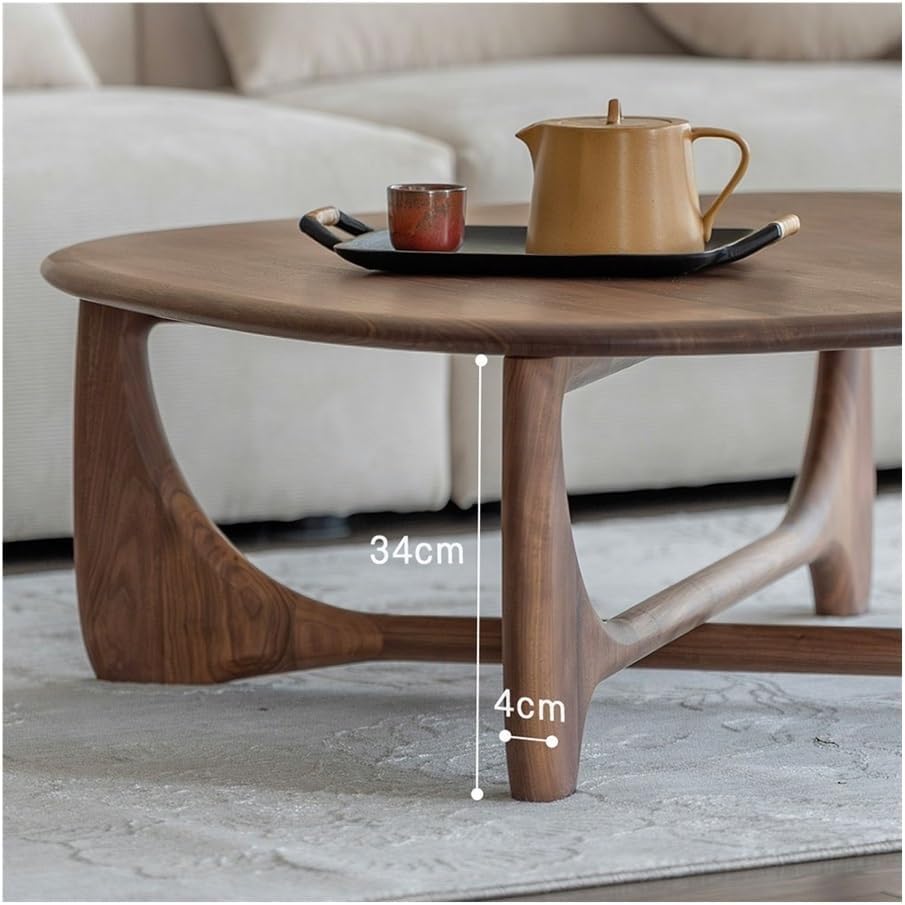 Wood Coffee Table Mid-Century Organic Curve Design Living Room Center Small Side Table(Large)