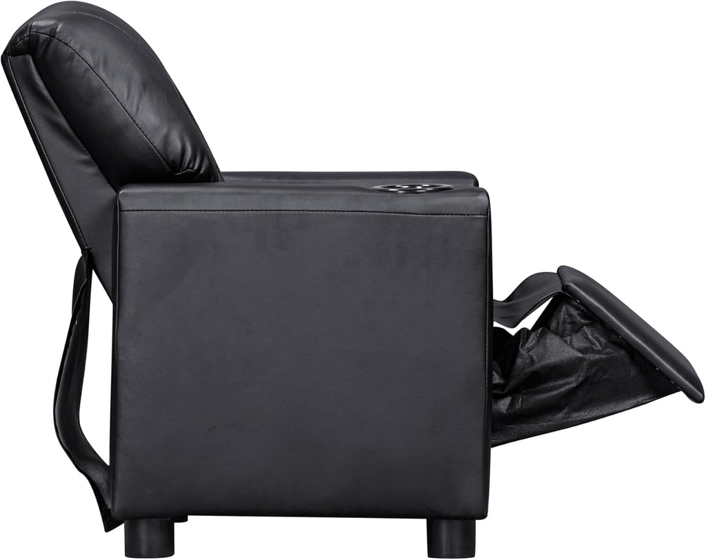 Olive & Opie Oakley Kids/Toddler Push Back Recliner Chair, Lounge Sofa for Boys & Girls Ages 3 and Up, Soft Upholstery,Vegan Leather Onyx
