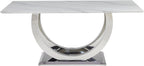 SSLine Modern White Marble Dining Table for 6-8 Rectangle 69.3" Faux Marble Kitchen Table with Silver Stainless Steel Dual U Shape Pedestal Base Luxury Dining Room Table for Home Kitchen