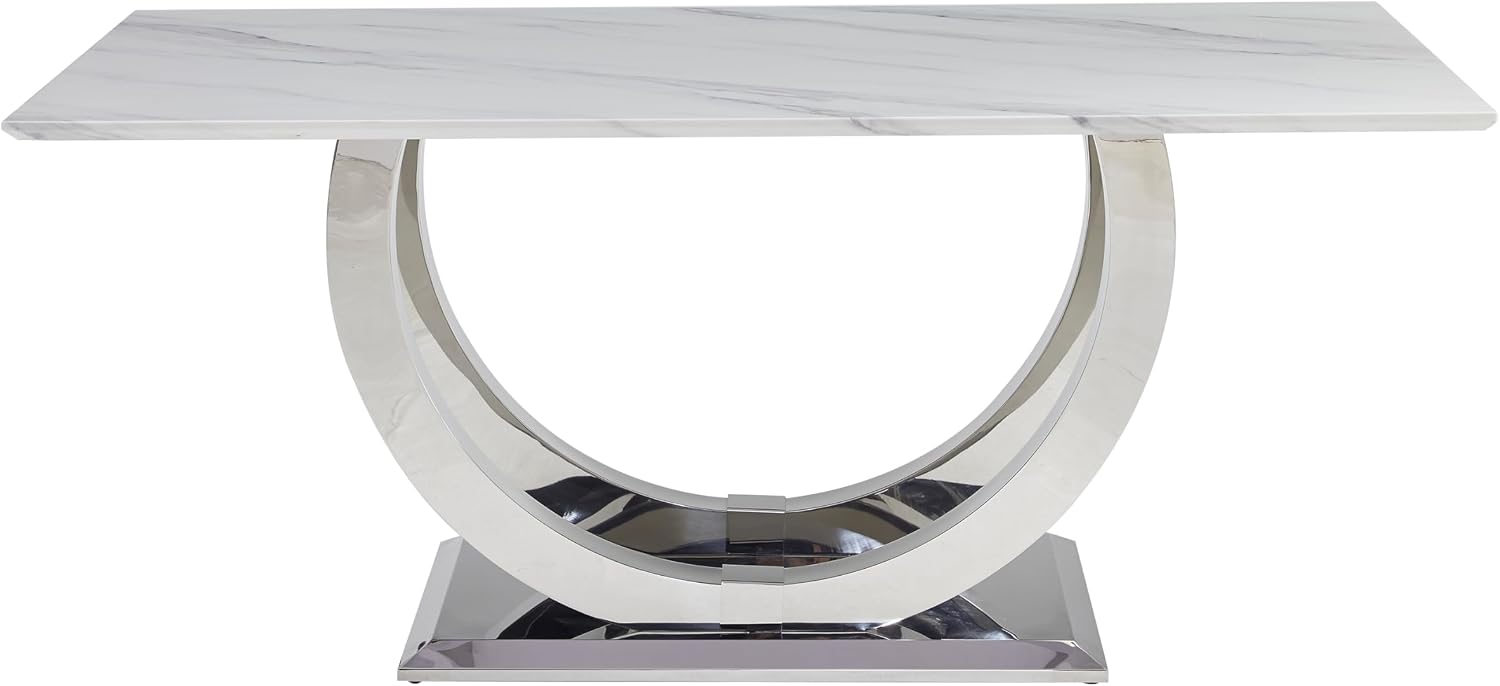 SSLine Modern White Marble Dining Table for 6,Luxury 69" Faux Marble Kitchen Table for 4 6 8, Rectangle Dining Room Table with Silver Stainless Steel U-Shape Base(1 Table Only)