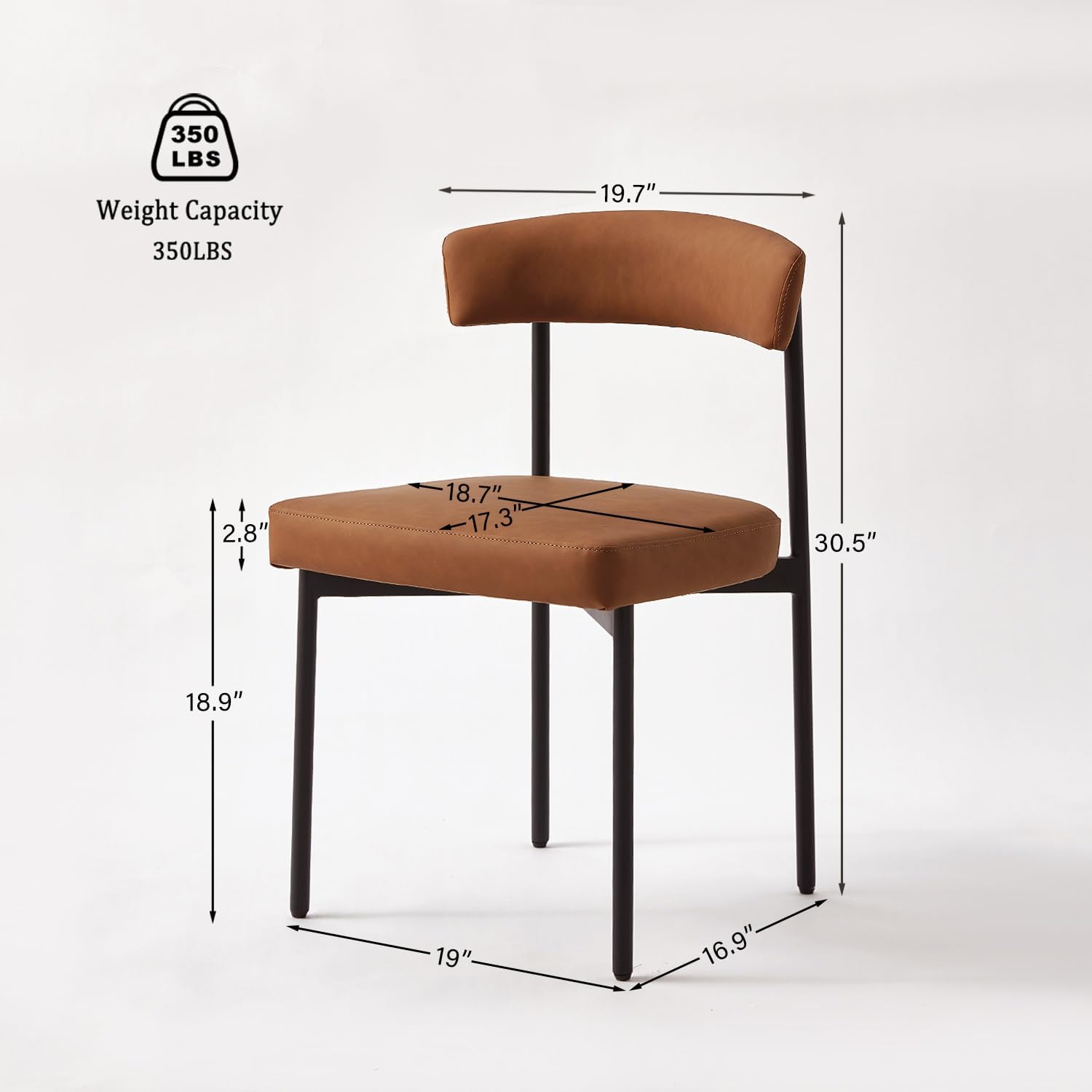 GrandNoor Brown Faux Leather Dining Chairs Set of 4, Armless Upholstered Kitchen Chair,Modern Dining Room Chair with Curved Backrest